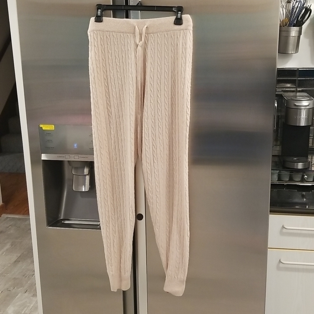 💕MAGASCHONI💕 100% Cashmere Cable Knit Joggers ~ Oatmeal Heather Small S NWT